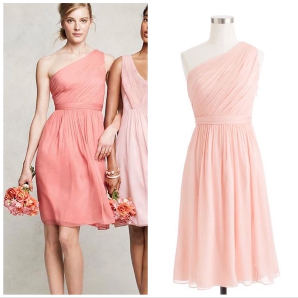J. Crew One-Shoulder Chiffon Dress in Coral/Pale Pink